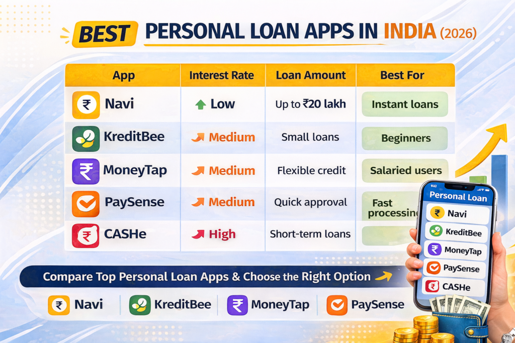 best personal loan apps in india comparison interest rate loan amount instant approval 2026