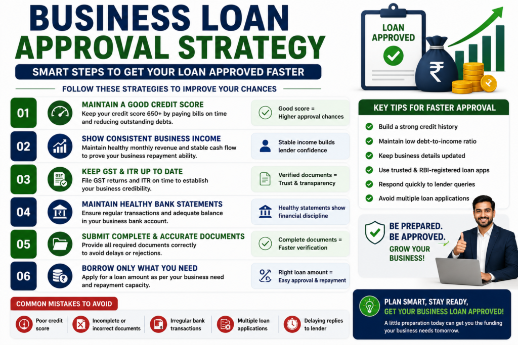 business loan approval strategy india improve credit score MSME loan approval tips 2026