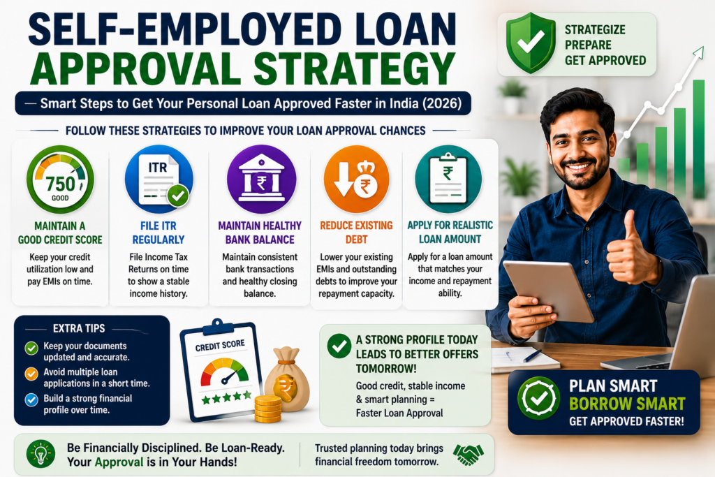 self employed loan approval strategy india improve credit score reduce debt 2026