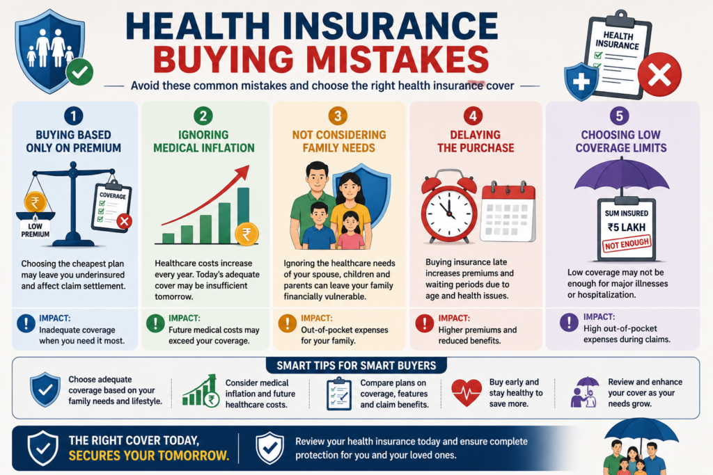 health insurance buying mistakes india low coverage medical inflation family needs 2026