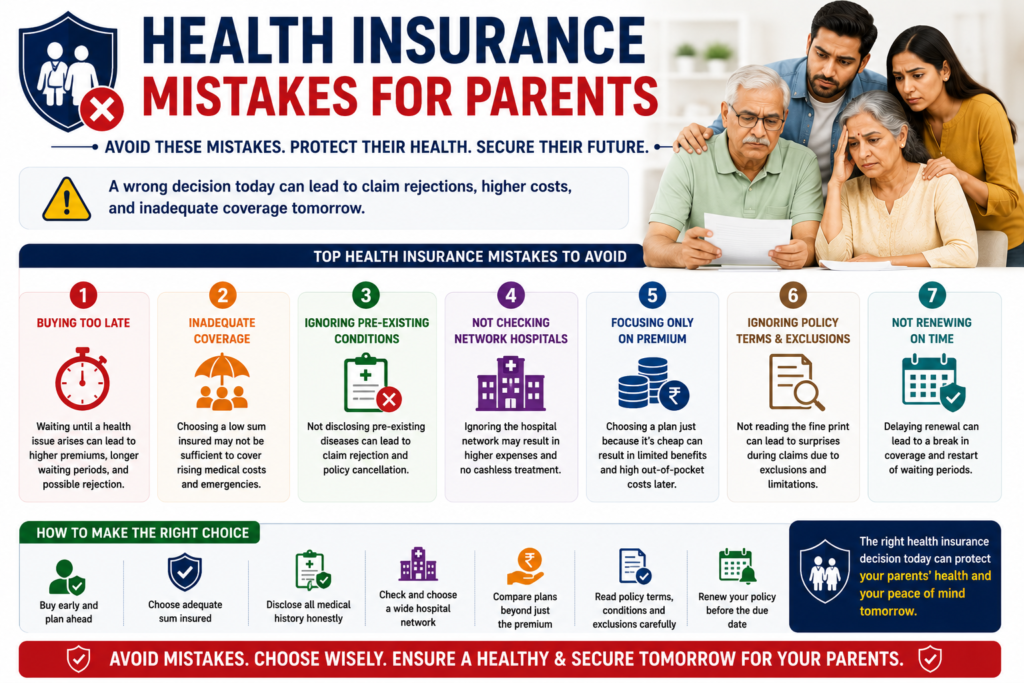 health insurance mistakes for parents india low coverage waiting periods exclusions 2026