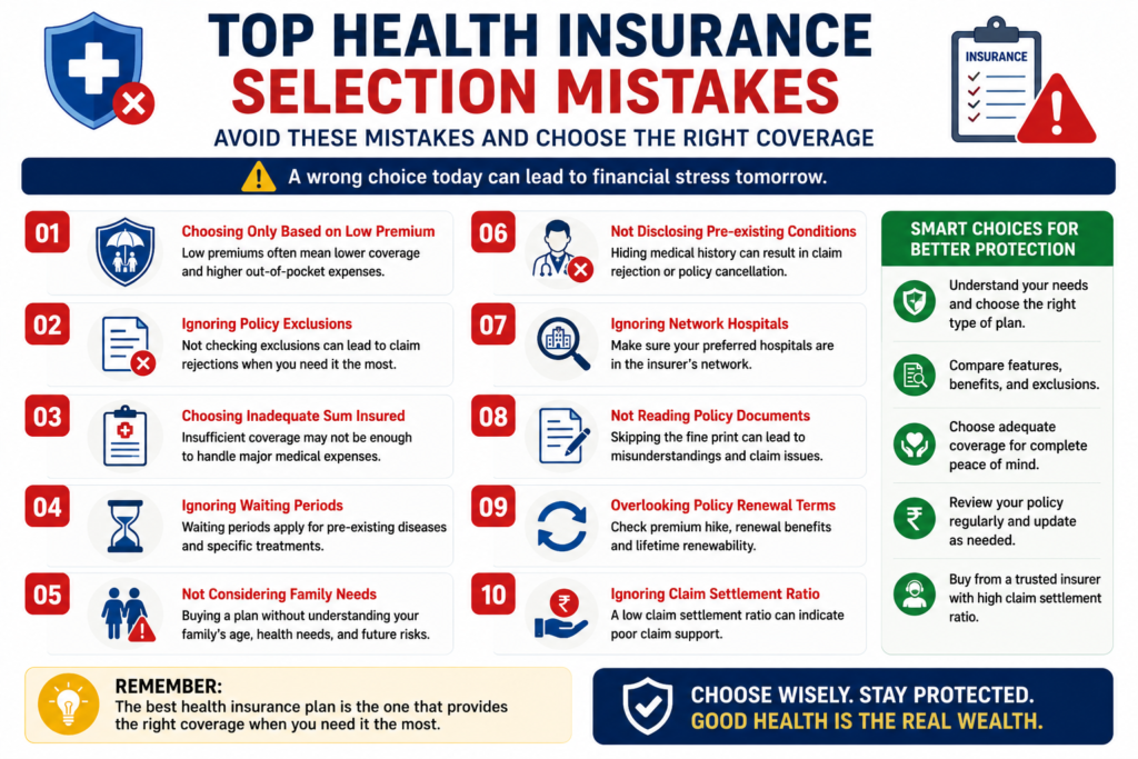 health insurance selection mistakes india choosing wrong coverage premium policy 2026
