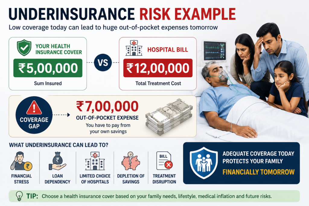 health insurance underinsurance risk example india coverage gap hospital bill expenses 2026