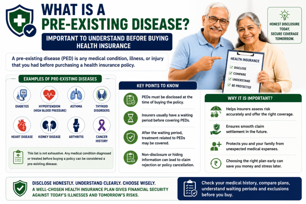 what is a pre existing disease health insurance definition examples india 2026
